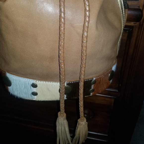 Bridget Shuster Genuine Leather Studded Fringed Multicolor Backpack - Picture 3 of 12